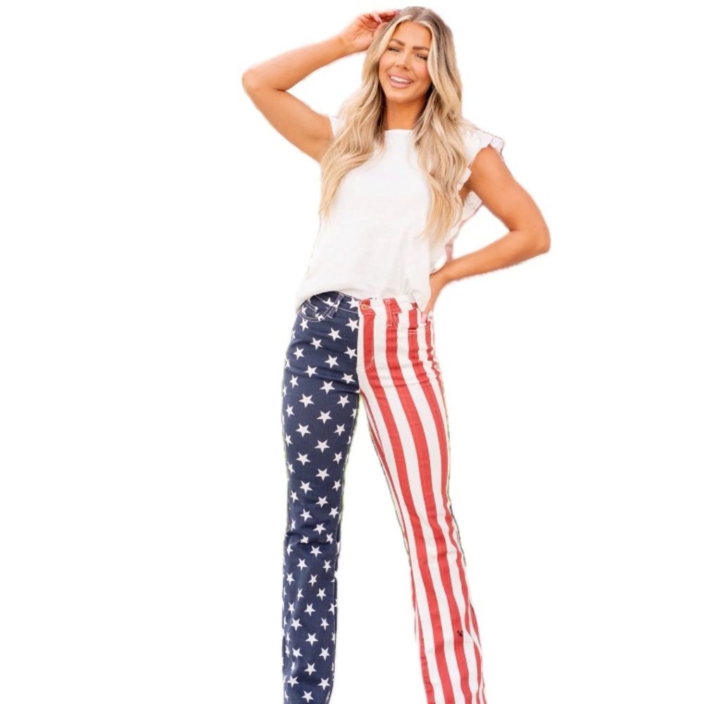 Judy Blue, NWOT High waisted flair American Flag Star and Stripe Pants, Size 14w